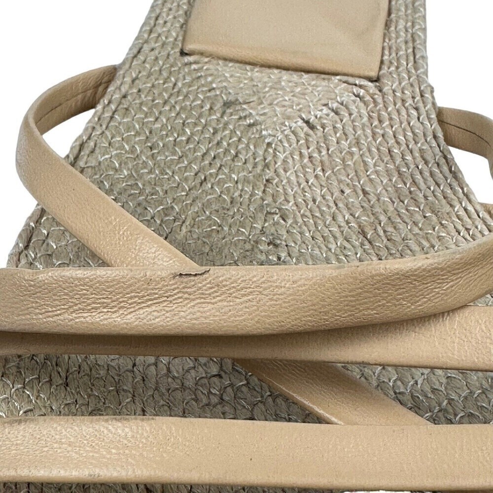 Zara Sheos Womens Size 38 Beige Square Toe Strappy Flat Sandals Jute 7.5 US READ - Picture 2 of 16
